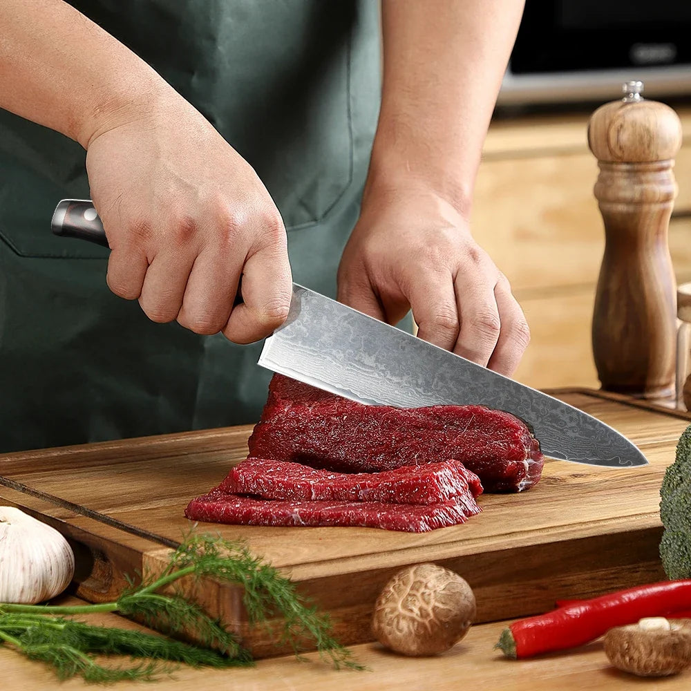 Sunnecko Damascus Steel Chef Knife Set – VG10 Pakkawood 1–3 Pc
