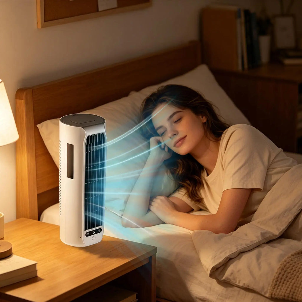 Tabletop Desktop Tower Fan with Phone Stand – 3-Speed Cordless