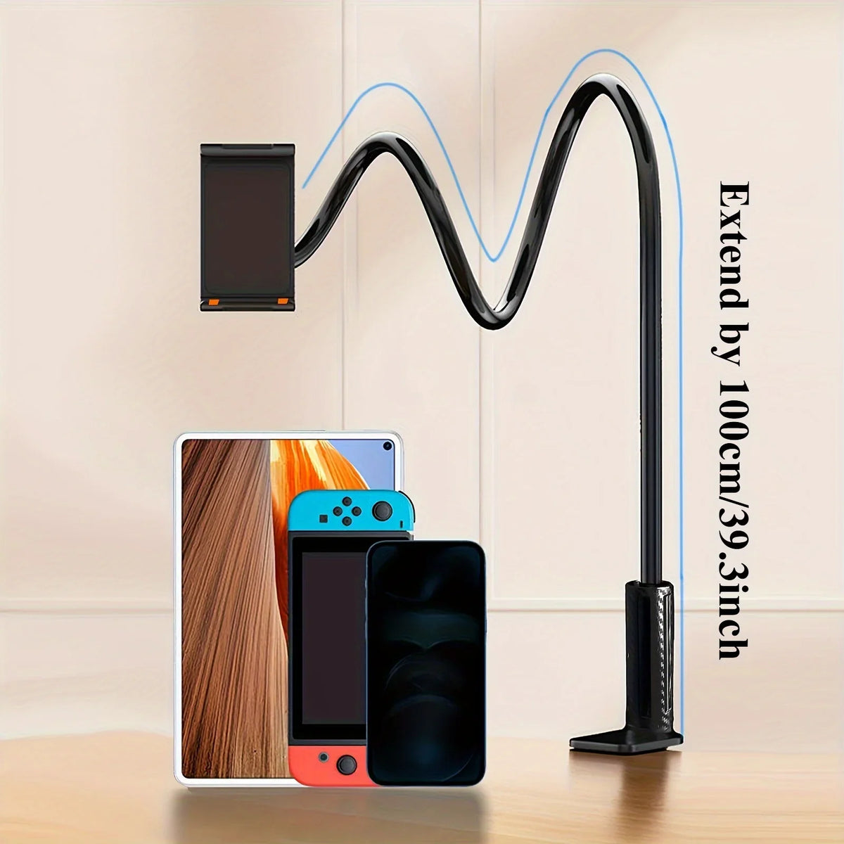360 Rotating Tablet Phone Holder Long Arm Spiral Base Mount Bed