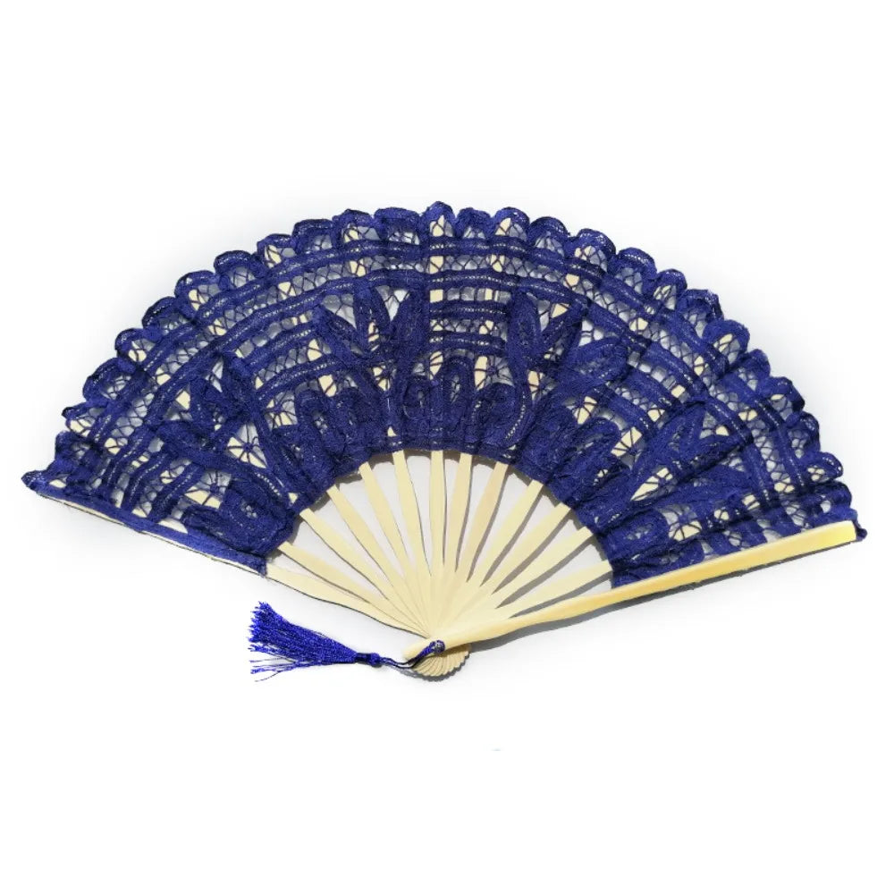 Bamboo Lace Folding Hand Fan with Tassel – Vintage Style
