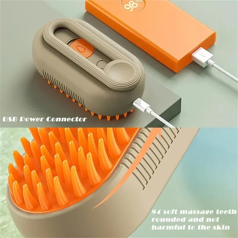 3-in-1 Electric Steam Pet Brush – Cat & Dog Grooming Comb