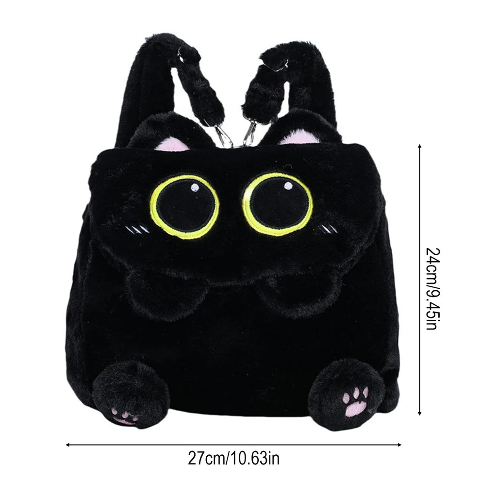 Black Cat Plush Backpack for Girls – Cute Kitten School Bag