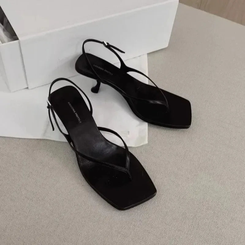 Women's Square Toe Kitten Heel Sandals – Retro French Style