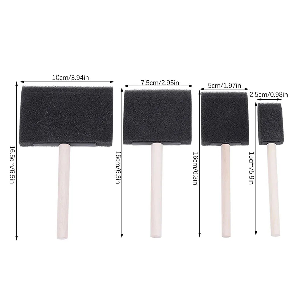 4-Piece Sponge Foam Paint Brush Set | Wooden Handle