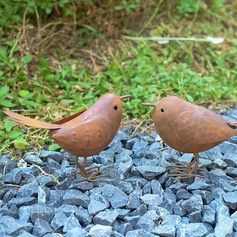 Rustic Iron Metal Bird Statue | Outdoor Garden Sculpture Decor