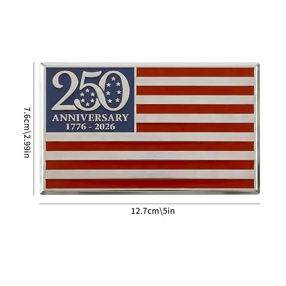 US 250 Metal Flag Car Decal 1776-2026 Patriotic Emblem Badge Pickup