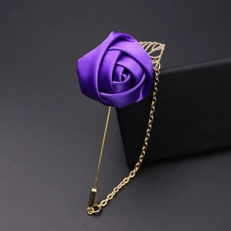 Rose Flower Brooch Pin – Fabric Yarn Floral Lapel Pin Unisex