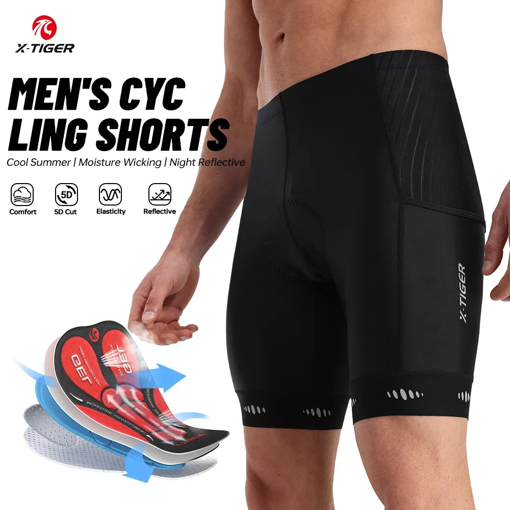 X-TIGER Men's 5D Gel Padded Cycling Shorts with Back Pocket