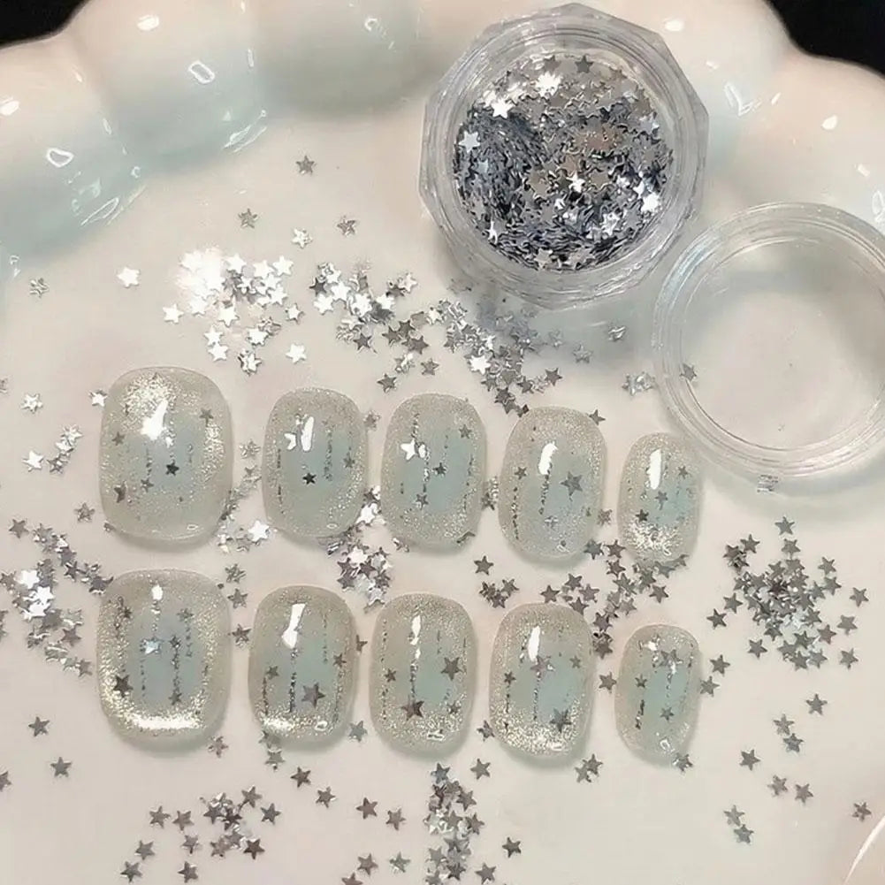 Silver Star Nail Glitter Sequins – Shiny Flakes & Charms