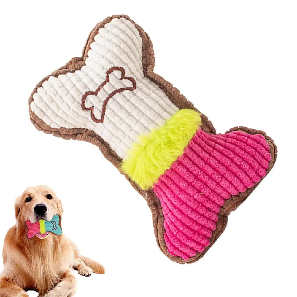 Plush Dog Bone Squeaky Toy – Small & Medium Dogs Chew Toy