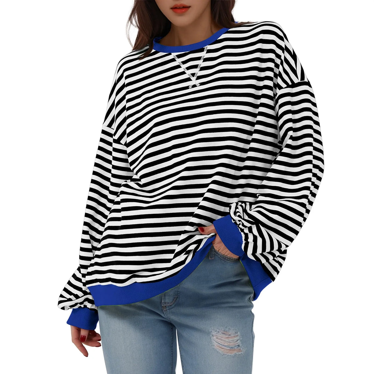Women's Oversized Striped Long Sleeve T-Shirt | Korean Style