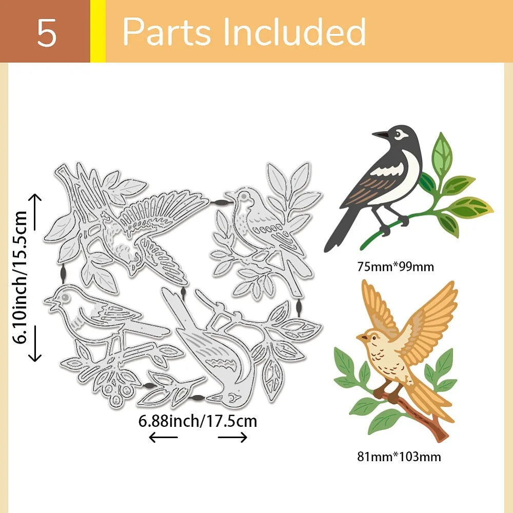 Bird & Tree Branch Cutting Dies – 3D Embossing Stencils 5-Pc Set
