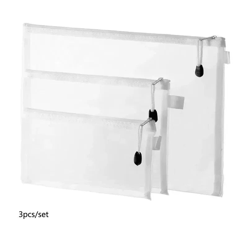 3-Pack Transparent Mesh Zipper Document Bags | Stationery