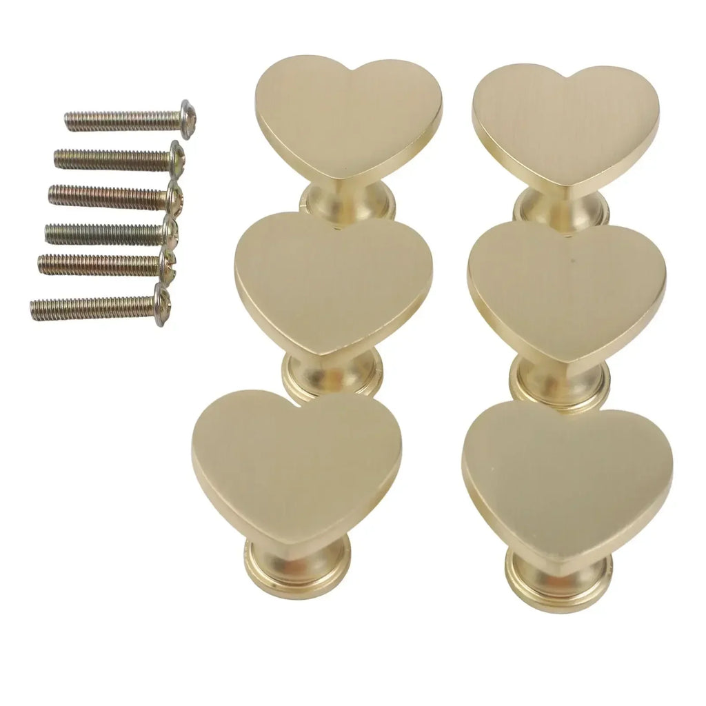 Heart Shaped Gold Cabinet Knobs | Set of 6 Zinc Alloy Drawer Pulls