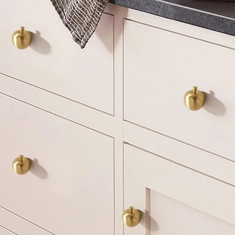 Apple-Shaped Brass Cabinet Knobs | Copper Drawer Pulls Pair