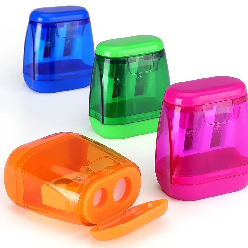 4-Pack Dual-Hole Pencil Sharpeners with Lid & Shavings Container