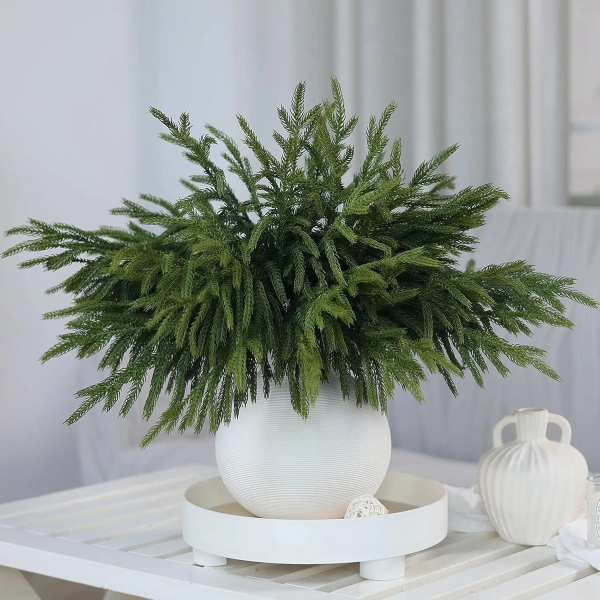 30 Artificial Norfolk Pine Branches 35cm – Fake Evergreen Stems