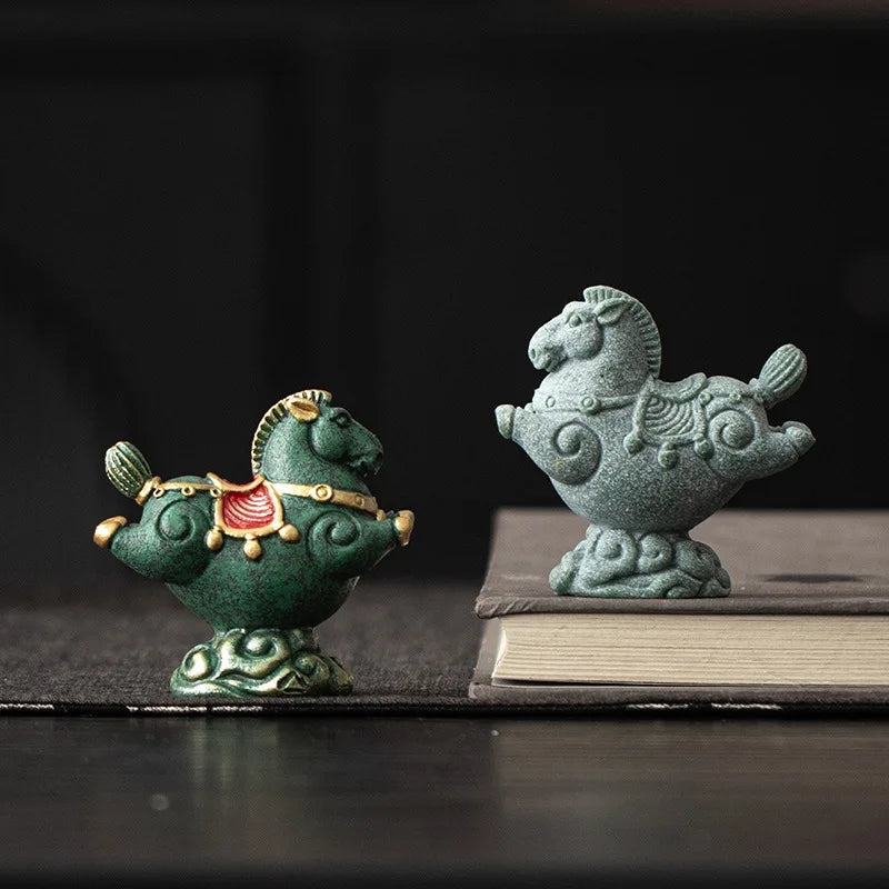 Flying Horse Green Sandstone Tea Pet Figurine | Luck & Wealth