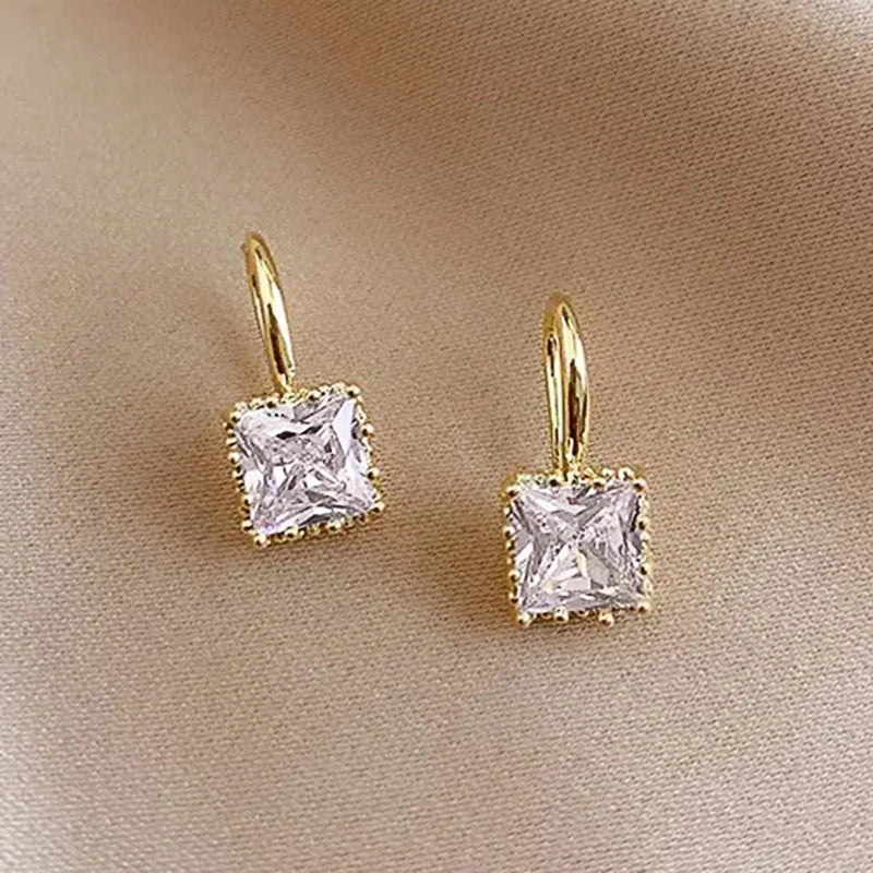 Huitan Gold Zirconia Drop Earrings – Crystal Pendant Women