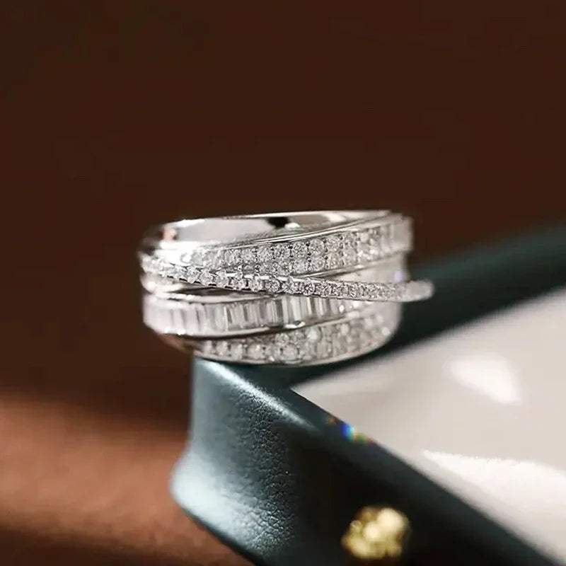 Huitan Iced Out CZ Cross Wedding Ring for Women | Luxury Band