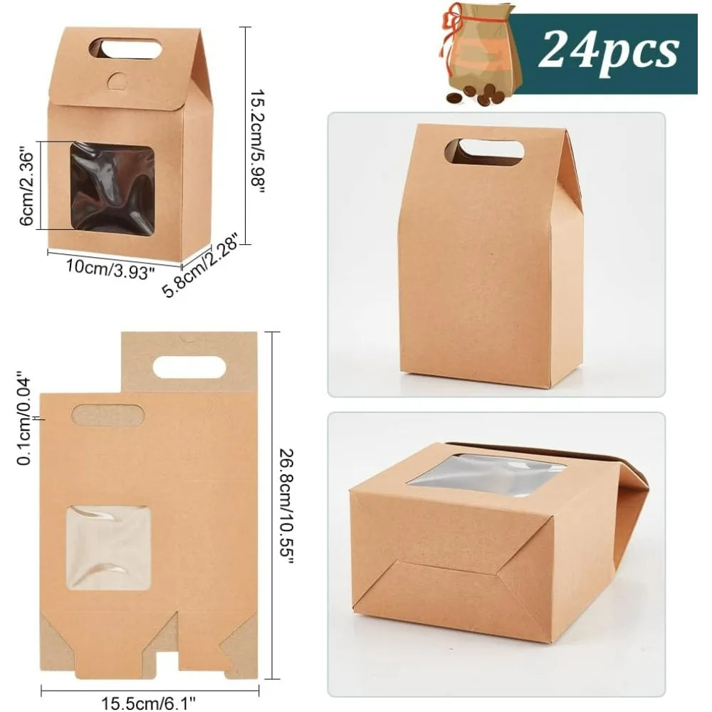 Kraft Paper Treat Boxes with Clear Window – 24 Pack Gift Boxes