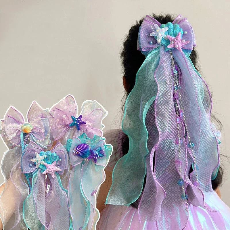 Mermaid Princess Bow Hair Clip – Girls Braided Hair Accessory