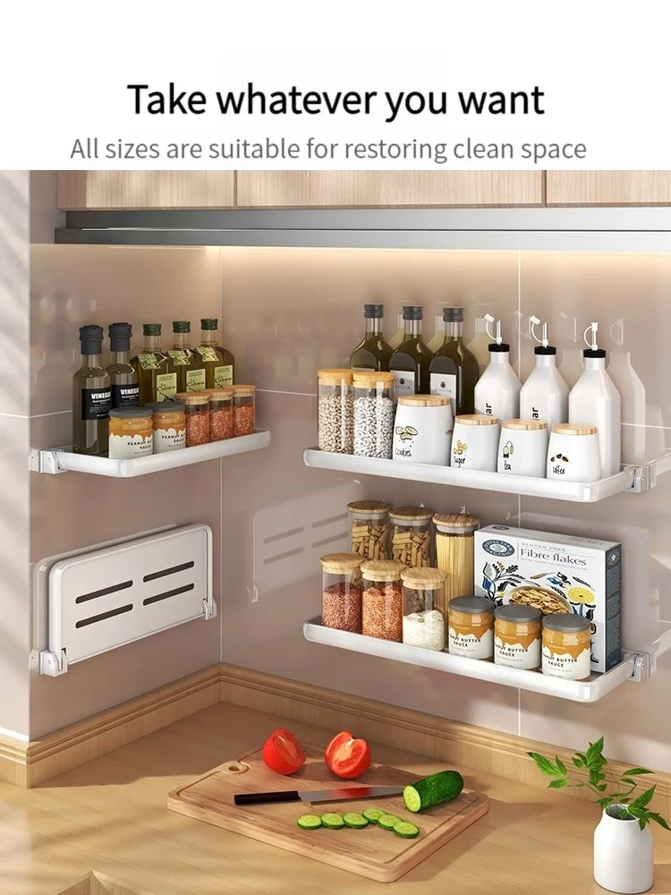 Foldable Wall-Mounted Kitchen Spice & Utensil Rack Organizer