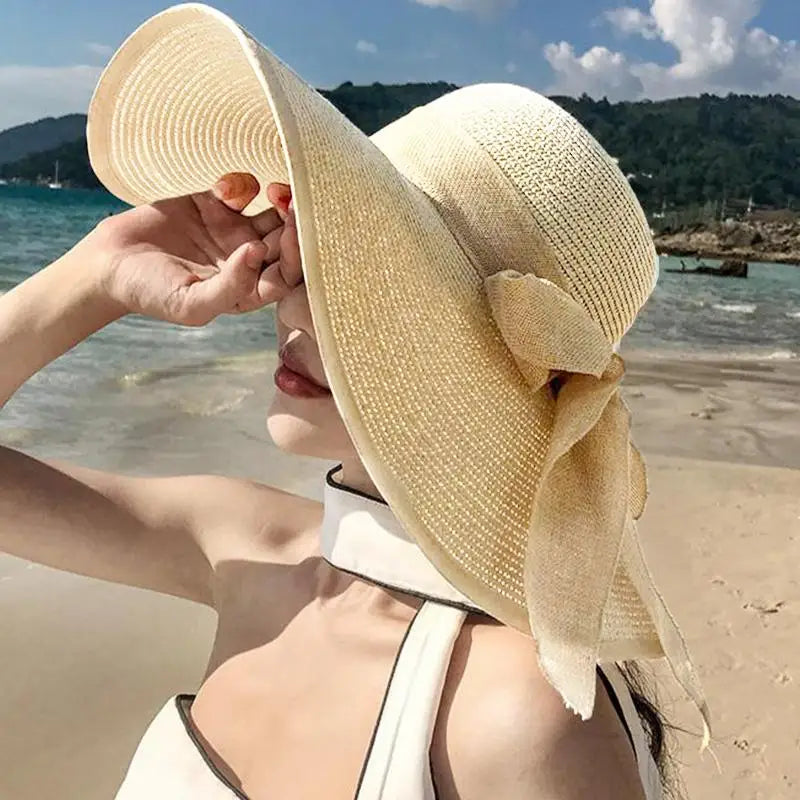 Women's Foldable Wide Brim Straw Sun Hat – UV Beach Travel