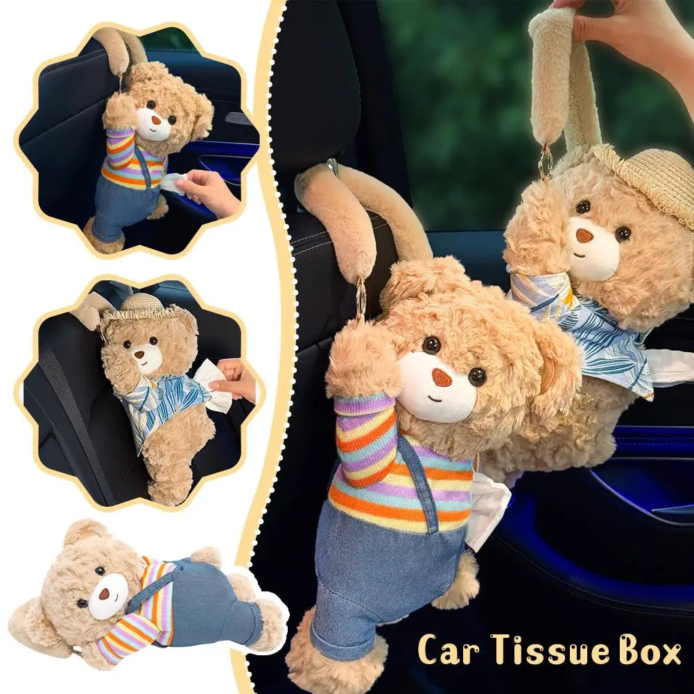 Cute Bear Plush Car Tissue Box Holder – Car & Home Decor