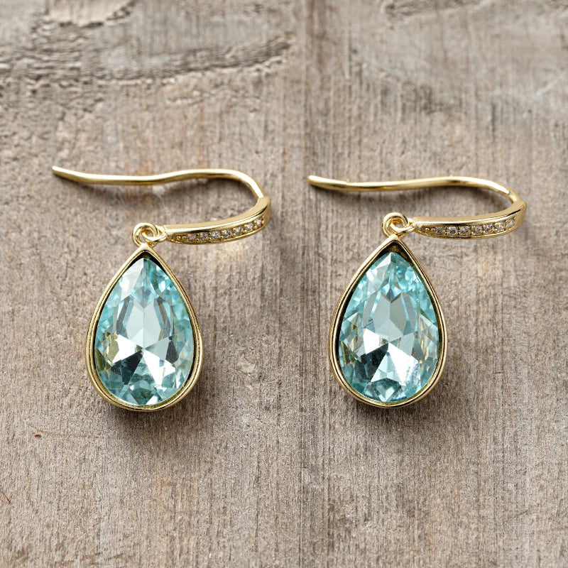 Huitan Blue CZ Water Drop Earrings – Elegant Fashion Jewelry