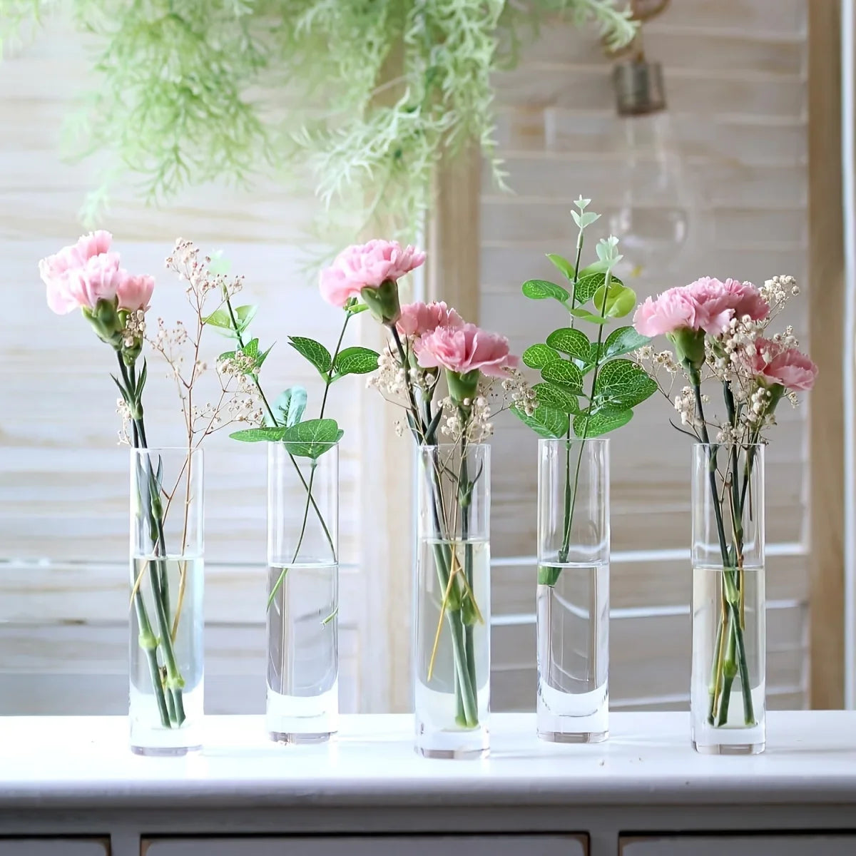 12 Glass Cylinder Vase Clear Small Flower Home Decoration Party