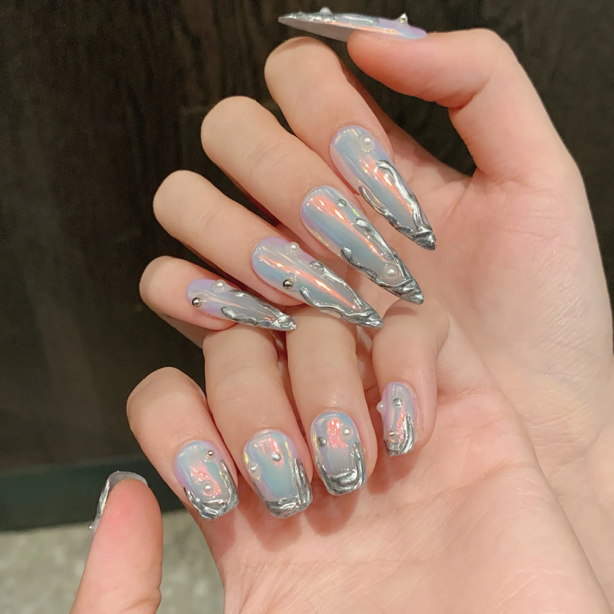 Aurora Purple Press On Nails – Long Almond False Nails 10pc