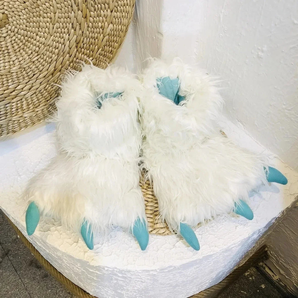 Bear Paw Faux Fur Slippers Women – Fluffy Novelty Indoor Slides