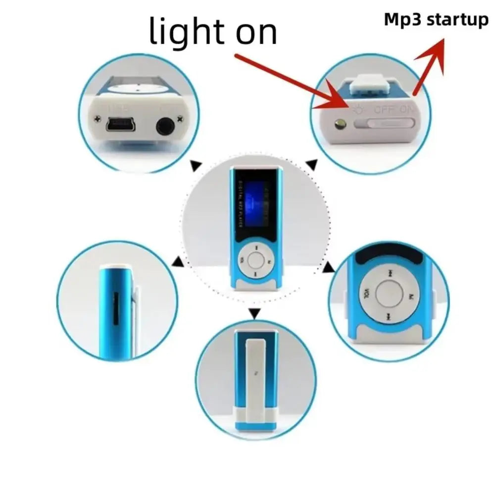 Portable Mini MP3 Player LCD Screen Metal Clip TF Card Slot