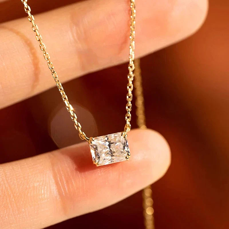 Huitan Minimalist CZ Rectangular Pendant Necklace – Gold Choker