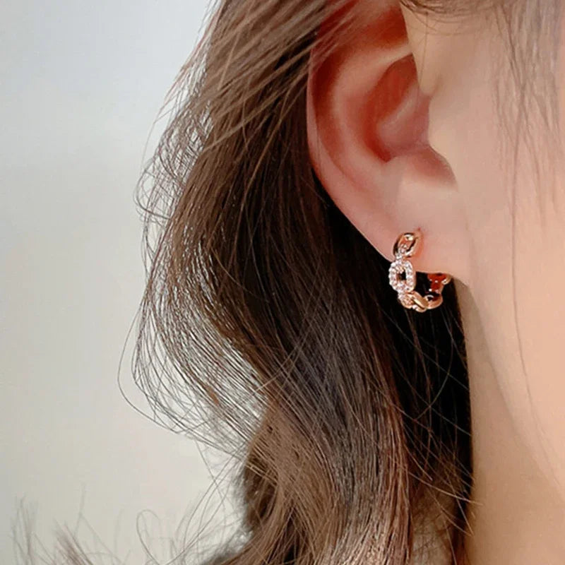 Huitan Chain Link CZ Hoop Earrings – Rose Gold Fashion Jewelry