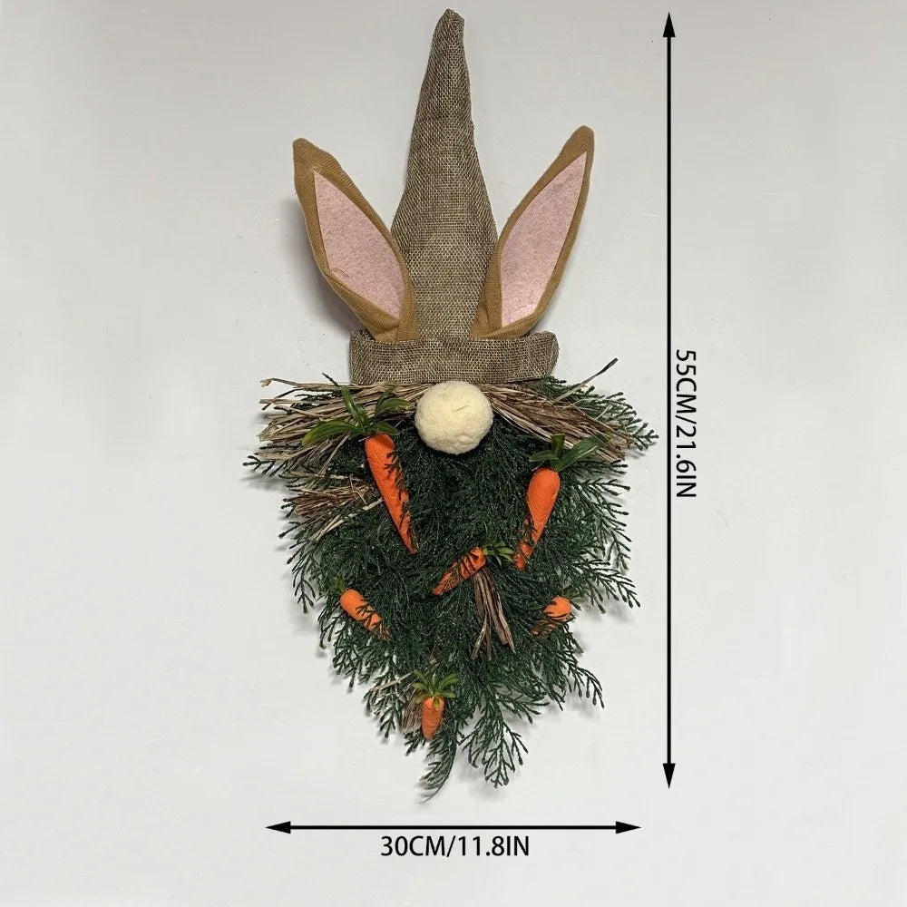 Rustic Easter Gnome Wreath | Bunny Carrot Door Hanger Decor
