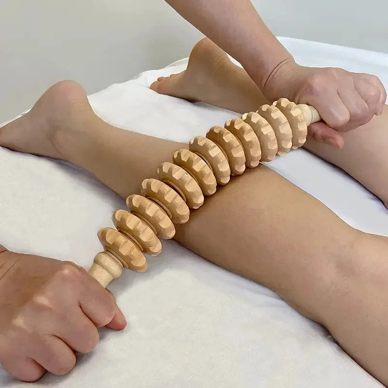 Anti-slip Handle Wooden Gear Arm Leg Hip Back Deep Massage Roller
