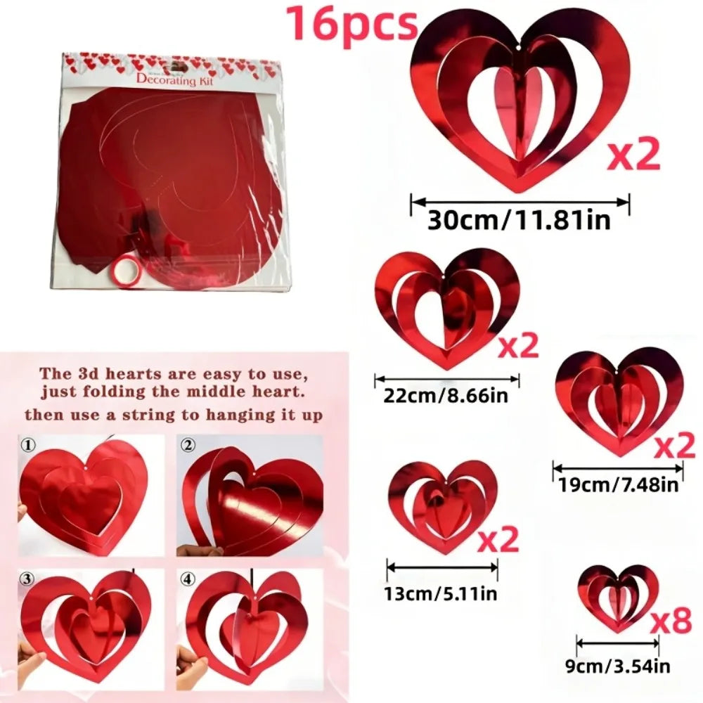 3D Love Flower Spiral Hanging Party Decorations – 16 Pcs