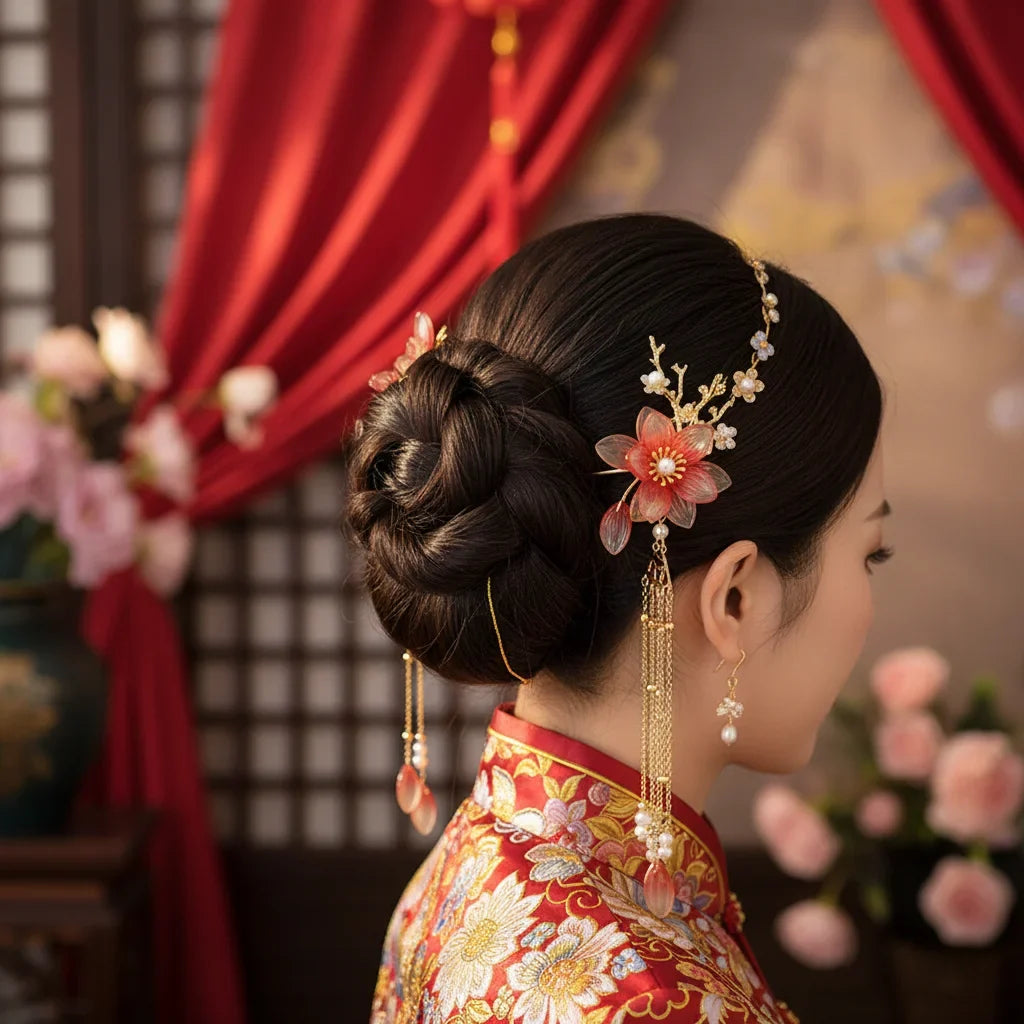 Retro Hanfu Hairpin & Comb Set | Floral Tassel Wedding Hair Accessory