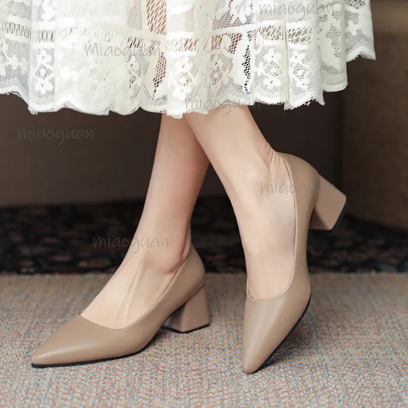 Women's Pointed Toe Block Heel Pumps – Office Slip-On Shoes