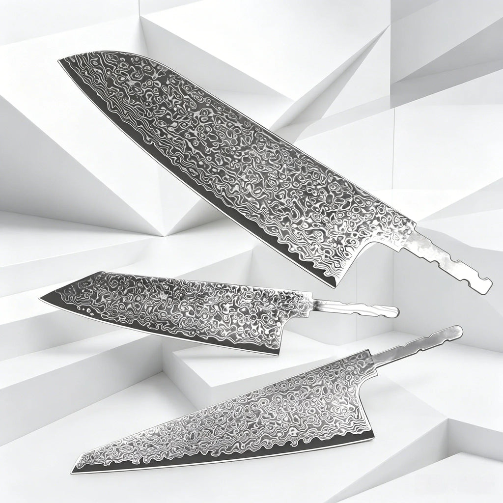 67-Layer Damascus Steel Chef Knife Blank – Hand Forged, No Handle