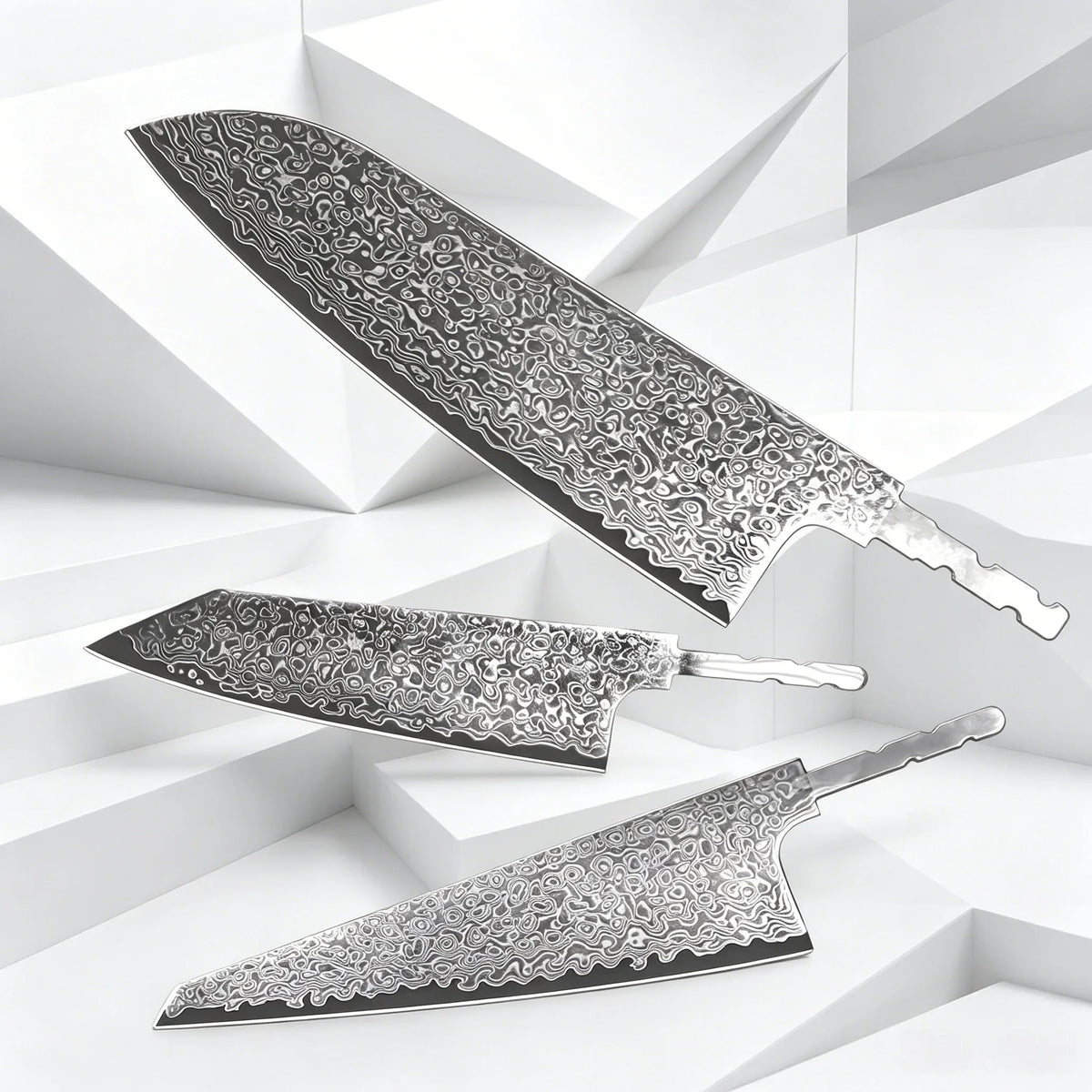 67-Layer Damascus Steel Chef Knife Blank – Hand Forged, No Handle