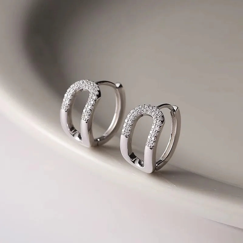 Huitan Curved Oval Hoop Earrings – Cubic Zirconia Fashion Jewelry