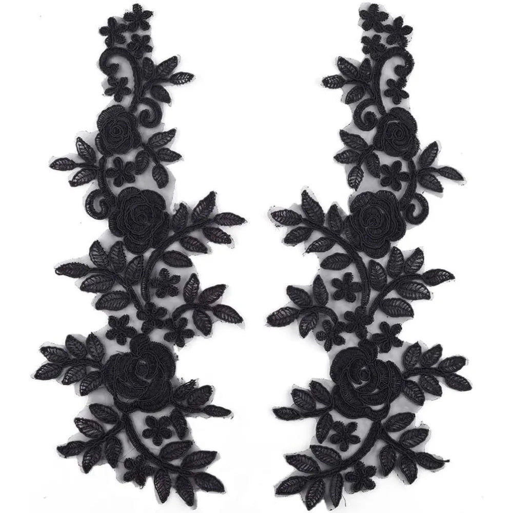 4Pcs Black Rose Lace Appliqué – Embroidered Sew-On Patches