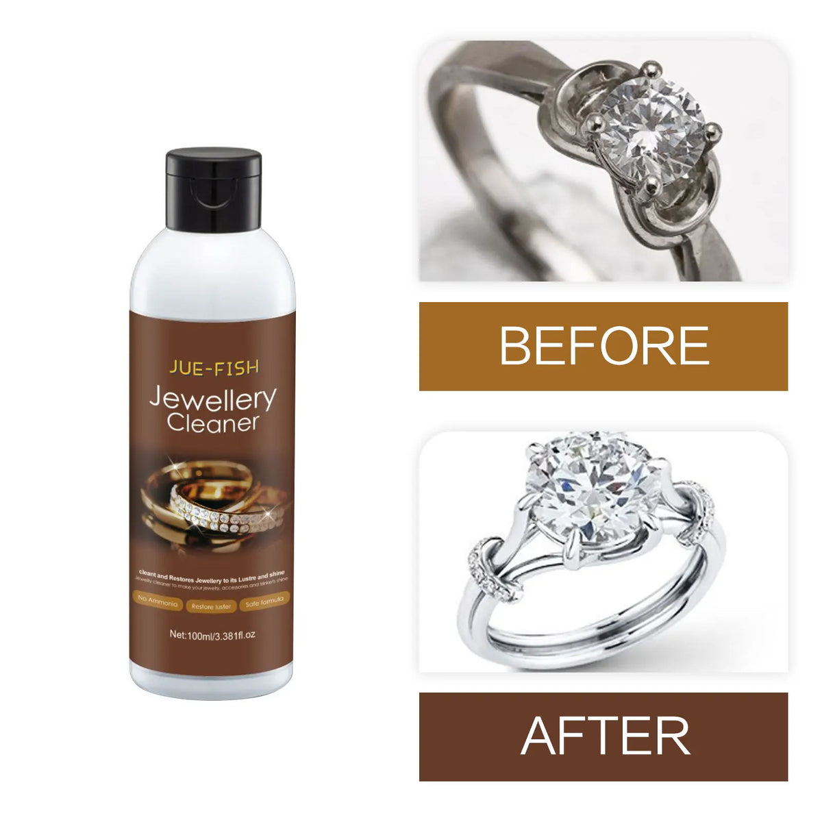 Jue-Fish Jewelry Cleaner Solution – Silver, Gold & Diamond 100ml