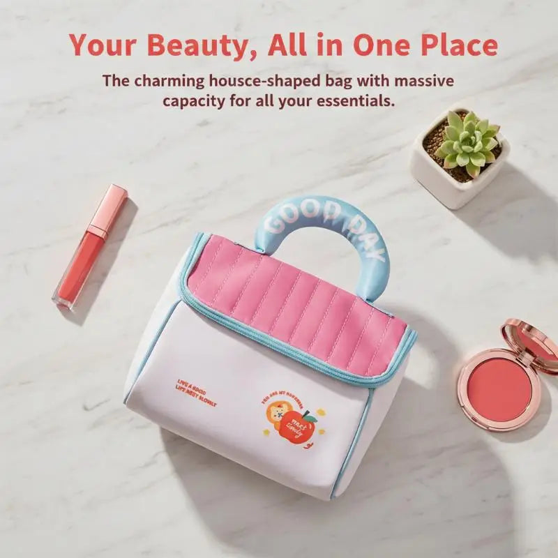 Cute Cartoon Hut Cosmetic Bag – Large Travel Makeup Organizer