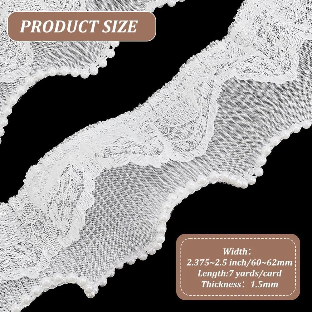 7 Yards Pearl Flower Ruffled Lace Ribbon Trim – White DIY