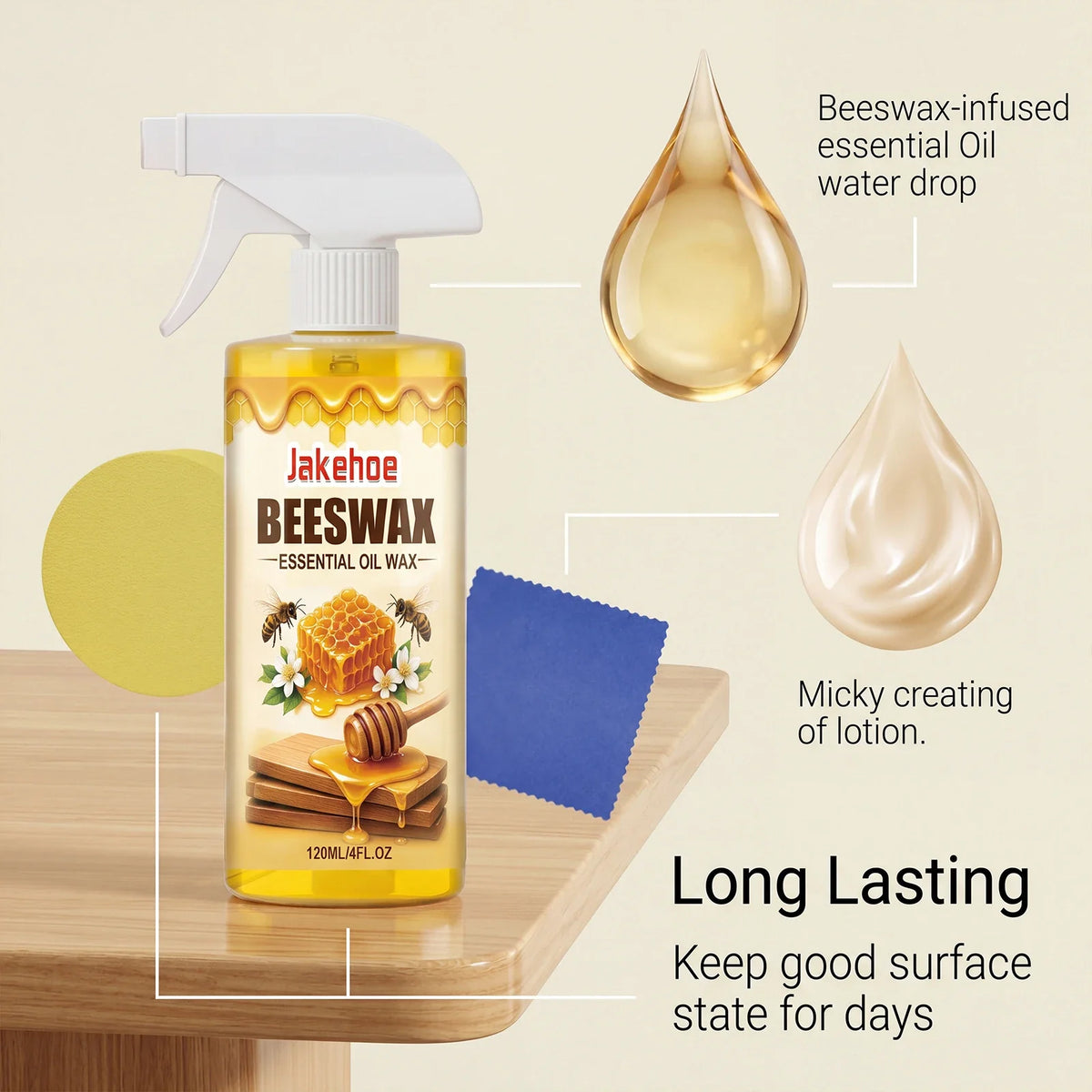 JAKEHOE 120ml Beeswax Furniture Spray | Polish, Clean & Protect Wood