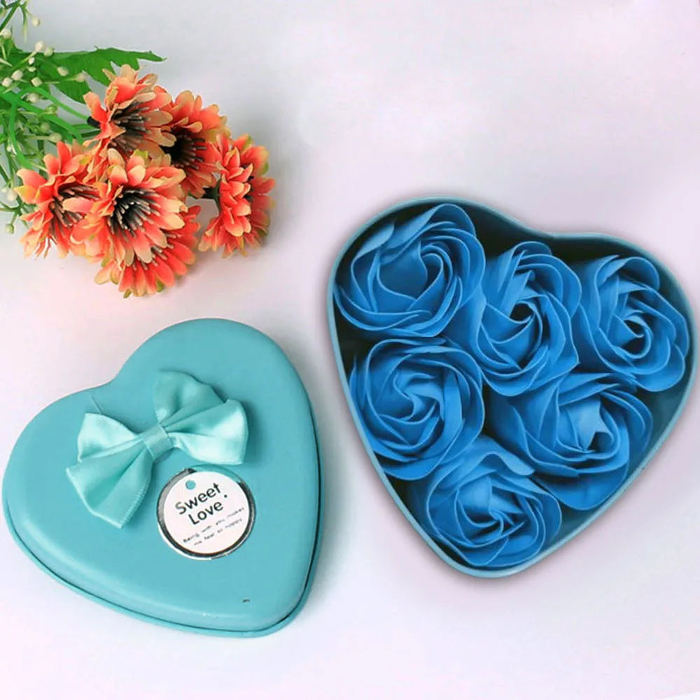 6-Piece Scented Rose Petal Soap Gift Set | Heart Box Wedding Favor